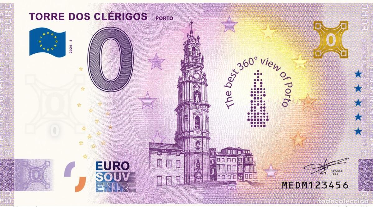 Billetes extranjeros: Billete Souvenir 2026 Portugal Torre dos Cl&eacute;rigos (holograma dorado)