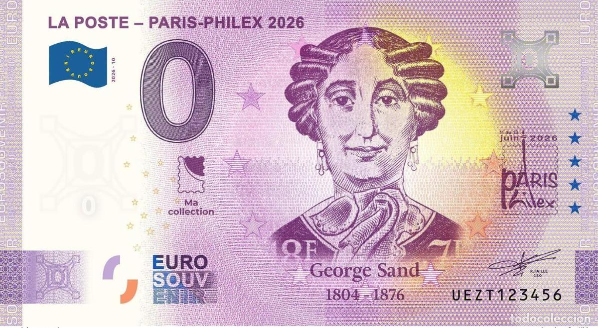 Billetes extranjeros: Billete tur&iacute;stico Souvenir 2026 Francia La Poste - Paris-Philex 2026 George Sand