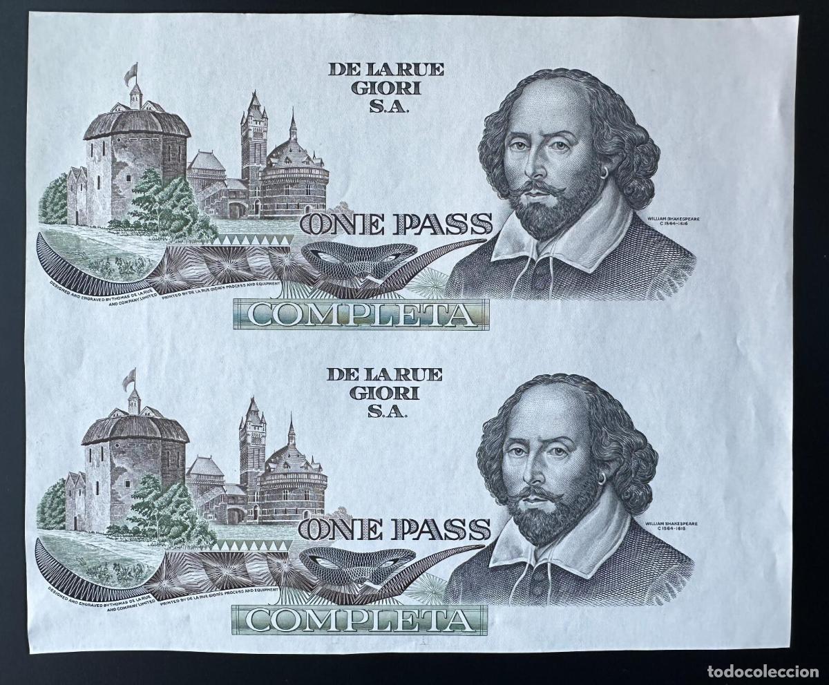 Billetes extranjeros: GIOR-142b Nota Prueba De La Rue Giori S.A. One Pass Shakespeare sin cortar