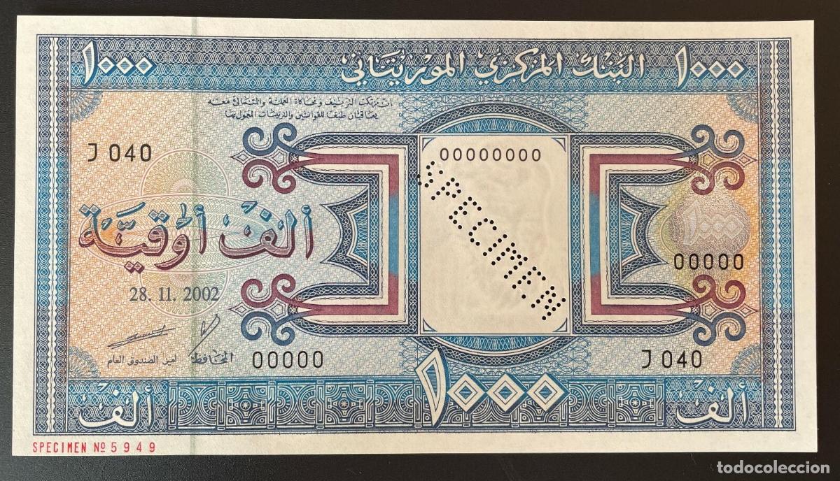 Billetes extranjeros: Mauritania 2002 Billete Specimen 1000 Ouguiya UNC