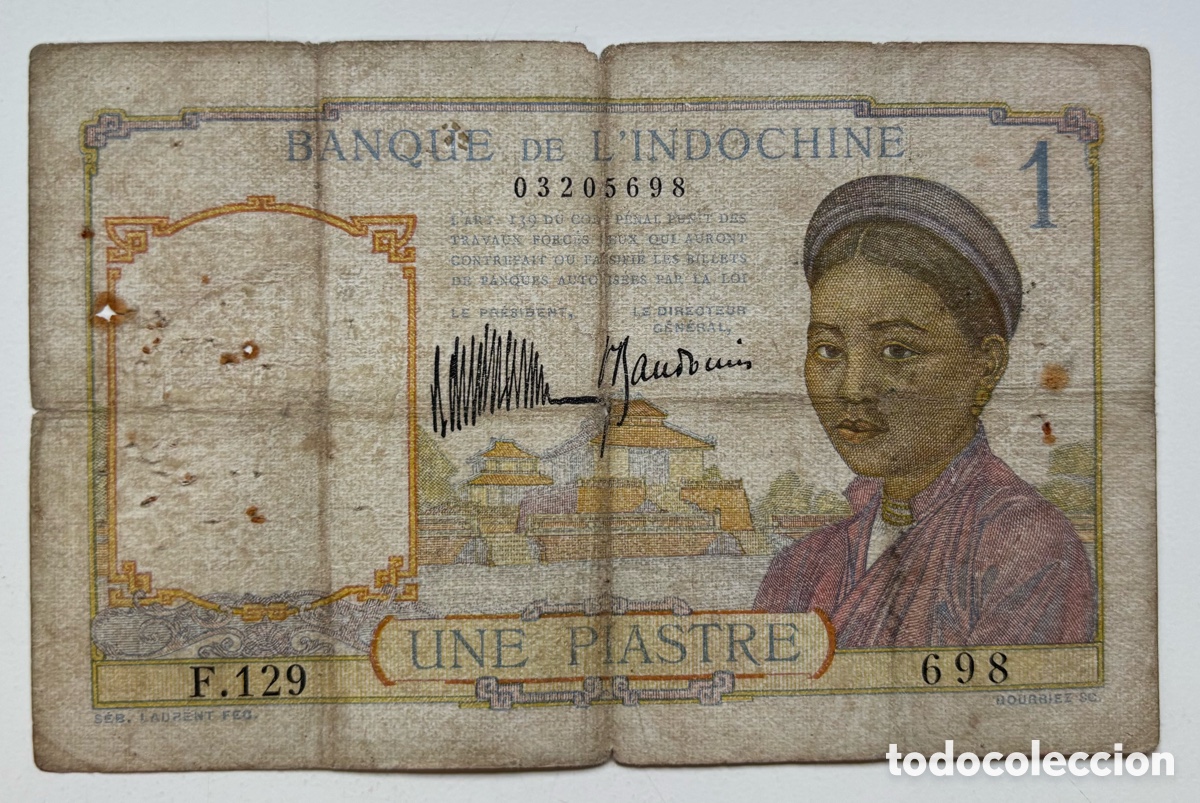 Billetes extranjeros: Billete INDOCHINA 1 Piastra (1932) Indochine Piastre