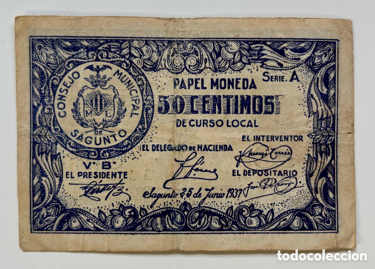 Billetes extranjeros: Billete Local / Municipal SAGUNTO 50 C&eacute;ntimos 1937