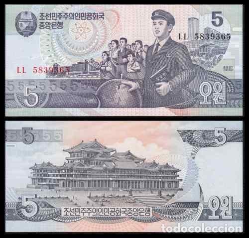 Billetes extranjeros: Corea del Norte 5 Won 1998 Pick 40b(2) SC