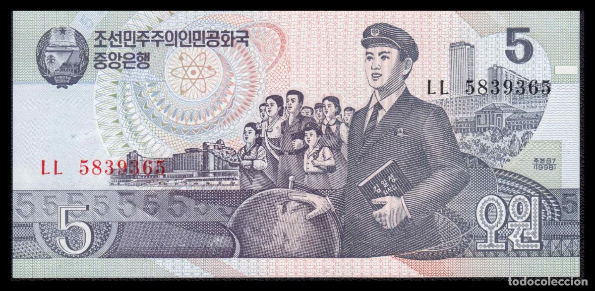 Billetes extranjeros: Corea del Norte 5 Won 1998 Pick 40b(2) SC - Foto 2