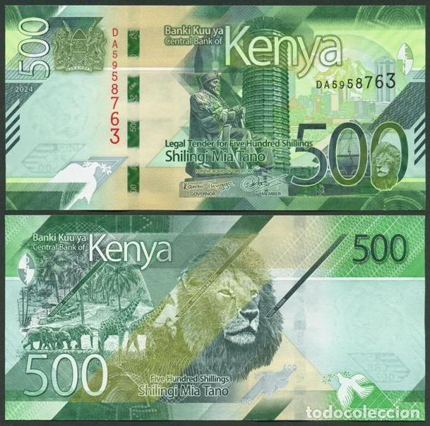 International Banknotes: KENIA (KENYA). 500 shilingi (shillings) 2024. S/C. Fauna africana, leones, girafas, bufalos.