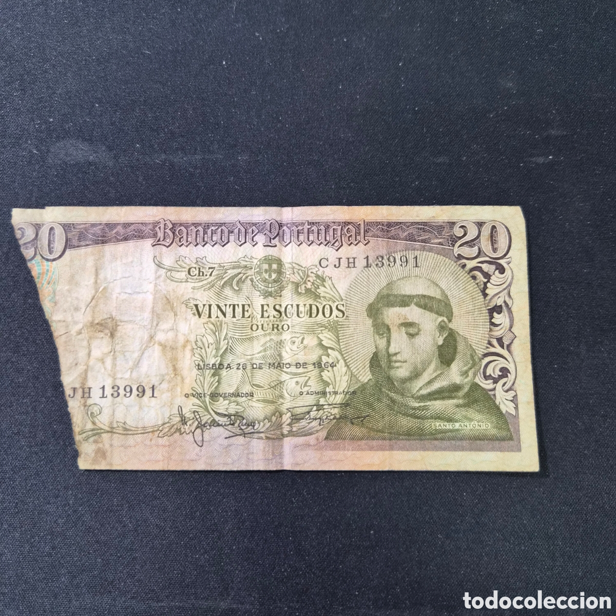 Billetes extranjeros: Billete 20 Escudos Portugal 1964 &ndash; Santo Ant&oacute;nio &ndash; Banco de Portugal