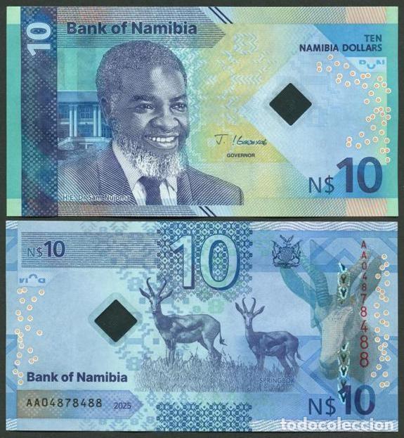 International Banknotes: NAMIBIA. 10 $ 2025. S/C. Hibrido. Fauna, antilopes.