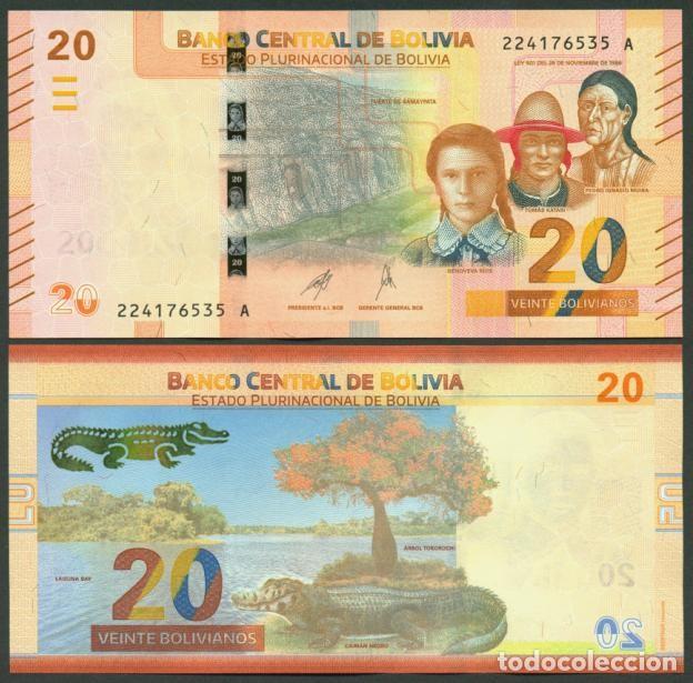 International Banknotes: BOLIVIA. 20 bolivianos 2018(2024). Ver firmas. S/C. Caiman negro.