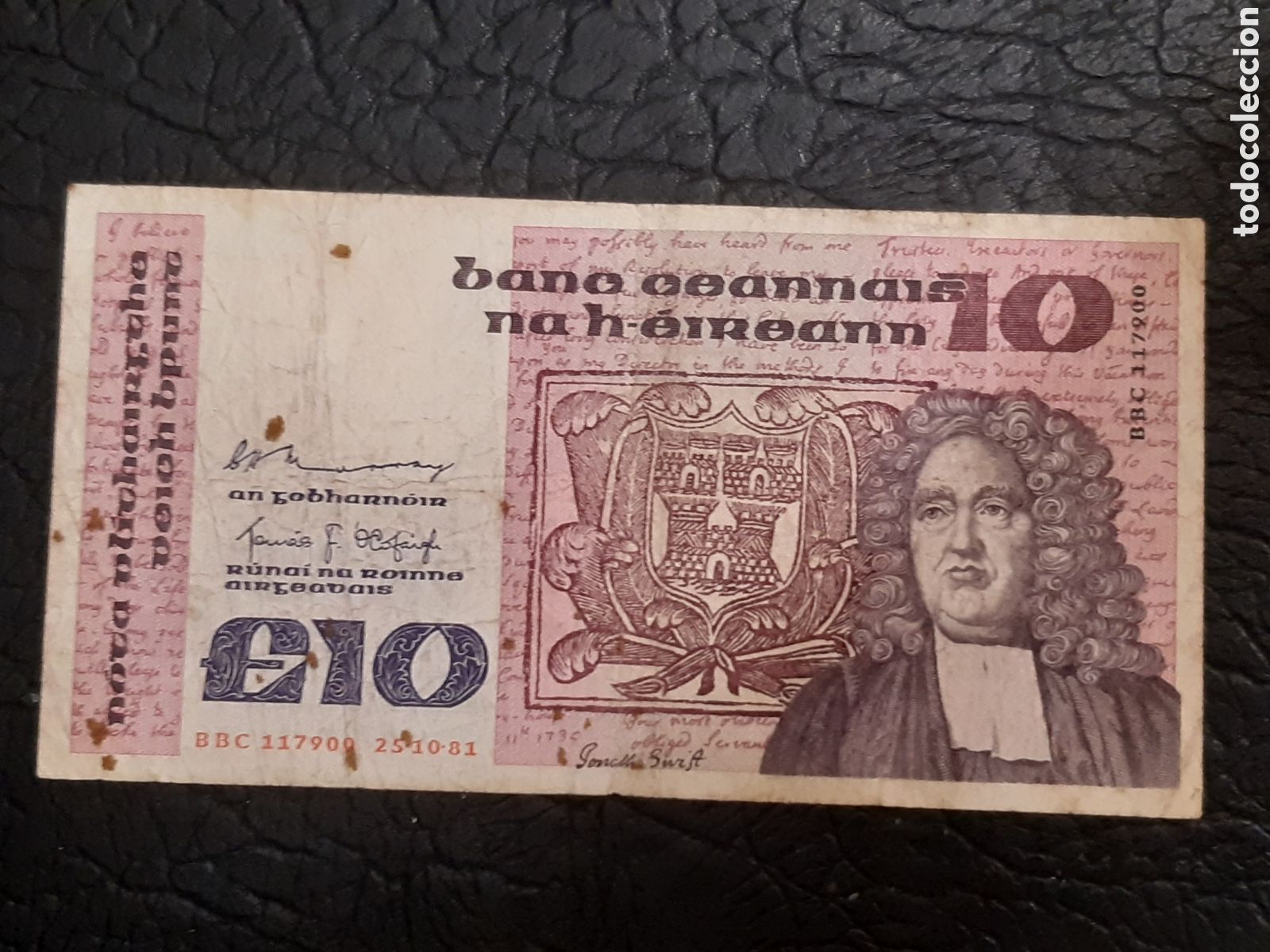 Billetes extranjeros: Billete Irlanda 10 libras usado circulado