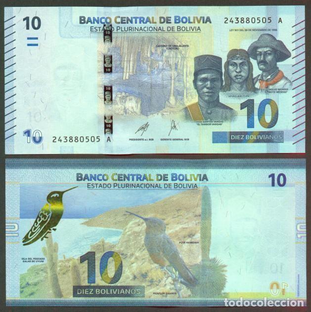 Billetes extranjeros: BOLIVIA. 10 bolivianos 2018 (2024). Pick 248. Ver firmas. S/C.
