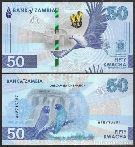 Billetes extranjeros: ZAMBIA. 50 kwacha 2025. S/C. Fauna. Loros.