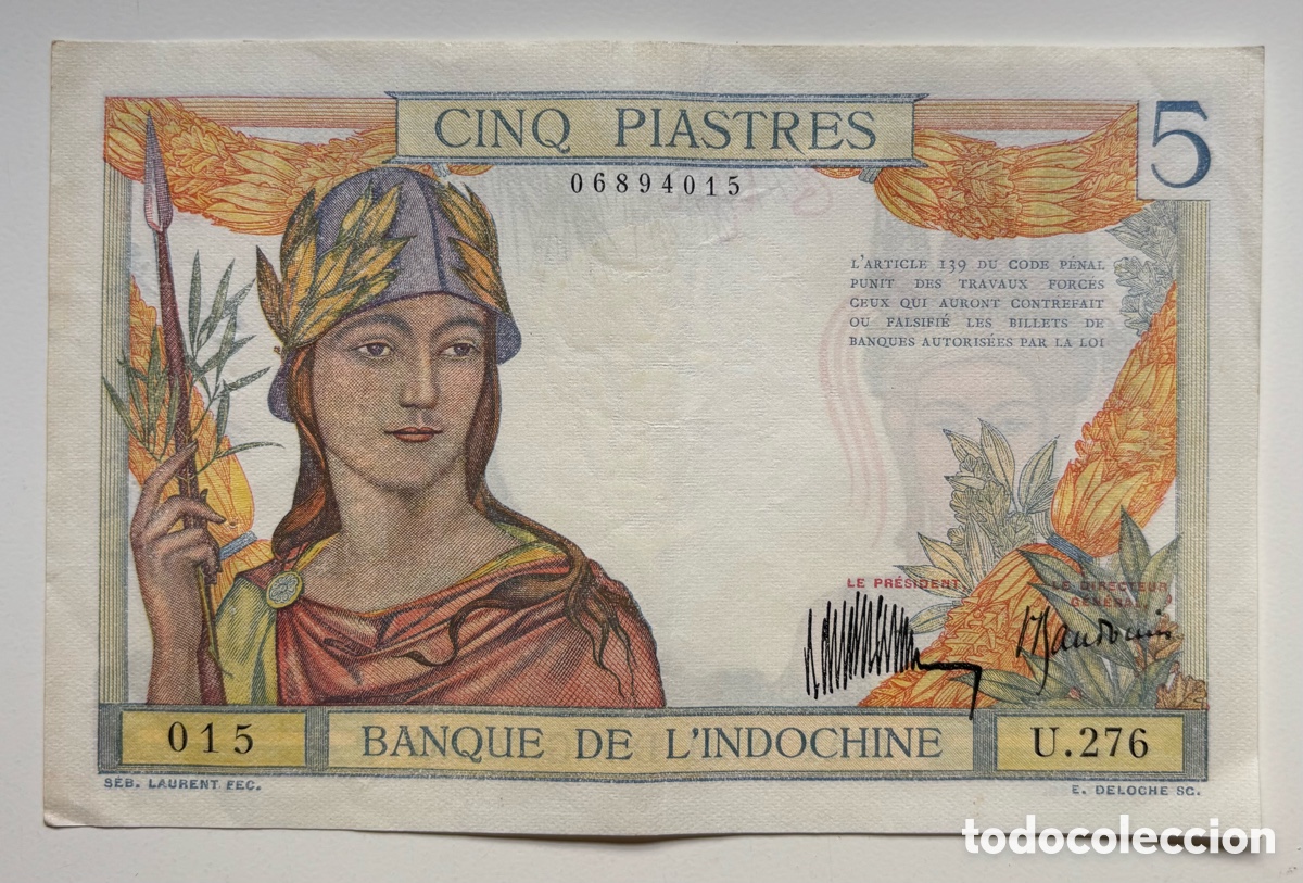 Banconote internazionali: Billete INDOCHINA 5 Piastras (1932). Indochine Piastres