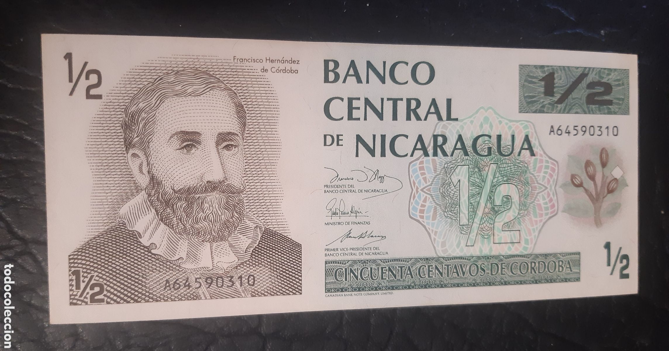 Billetes extranjeros: Billete Nicaragua 1/2 C&oacute;rdoba sc