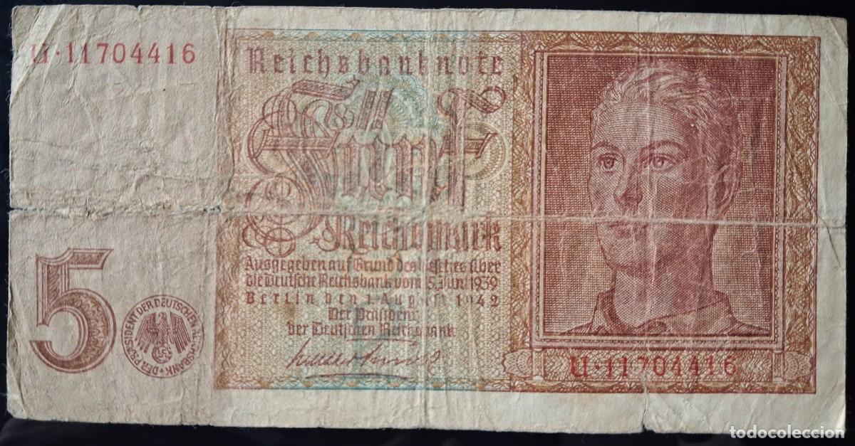 Billetes extranjeros: Alemania 5 reichsmark 1942 (BC) 8 d&iacute;gitos pick 186 ROS179B