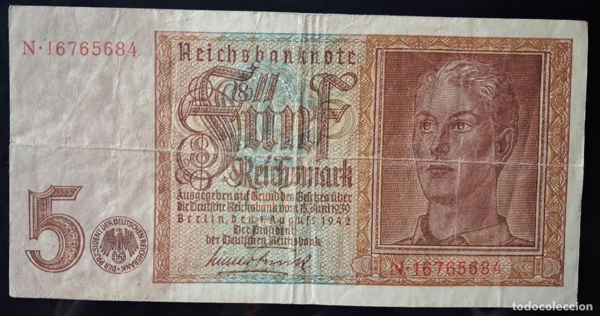 Billetes extranjeros: Alemania 5 reichsmark 1942 (MBC-) 8 d&iacute;gitos pick 186 ROS179B