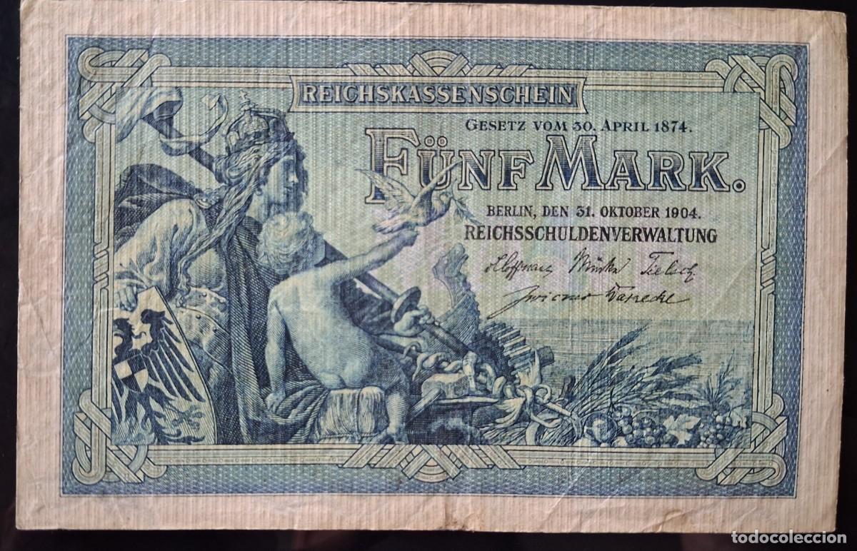 Billetes extranjeros: Alemania 5 marcos 1904 (MBC+) 7 d&iacute;gitos pick 8B