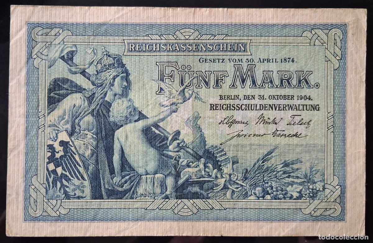 Billetes extranjeros: Alemania 5 marcos 1904 (MBC+) 7 d&iacute;gitos pick 8B