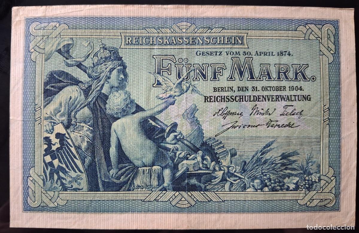 Billetes extranjeros: Alemania 5 marcos 1904 (MBC+) 6 d&iacute;gitos pick 8A
