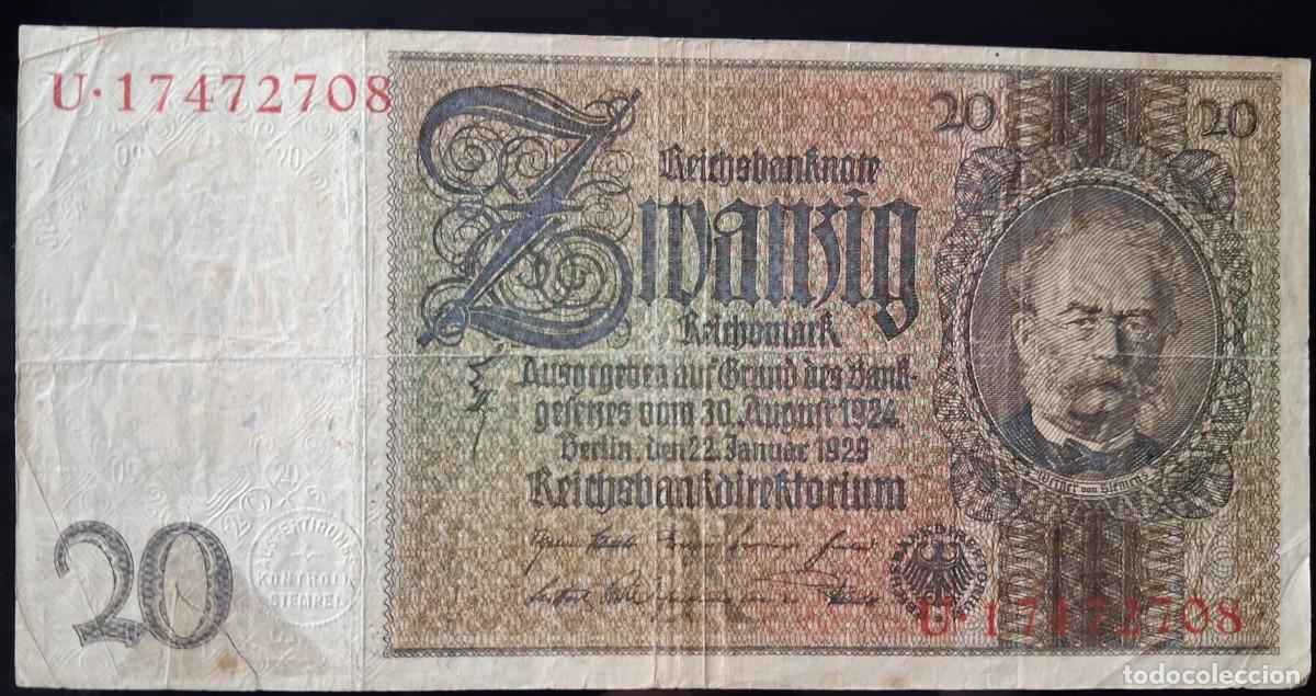Billetes extranjeros: Alemania 20 reichsmark 1929 serie C (BC+) pick 181