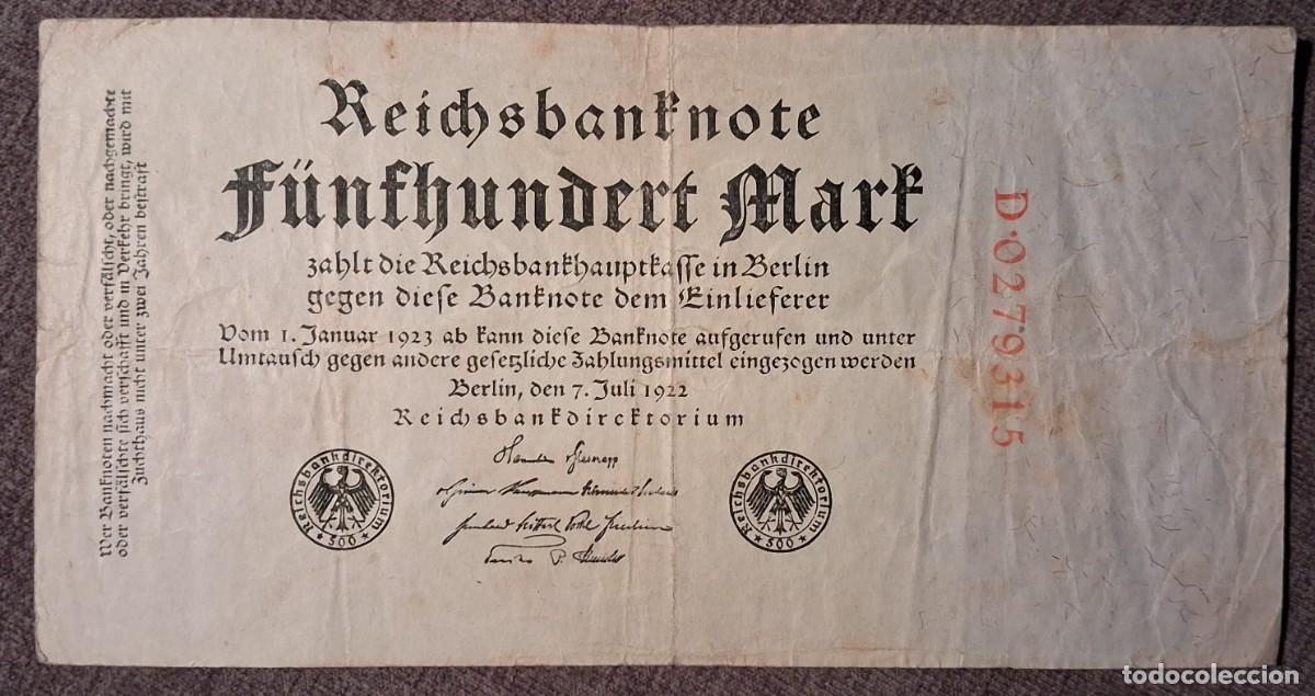 Billetes extranjeros: Alemania 500 marcos 1922 serie C n&uacute;meros rojos (BC+) pick 74A RO71A escaso