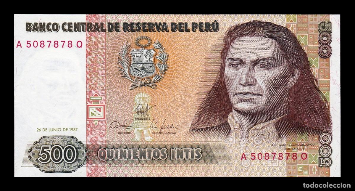Billetes extranjeros: Per&uacute; 500 Intis Tupac Amaru II 1987 Pick 134b Sc Unc