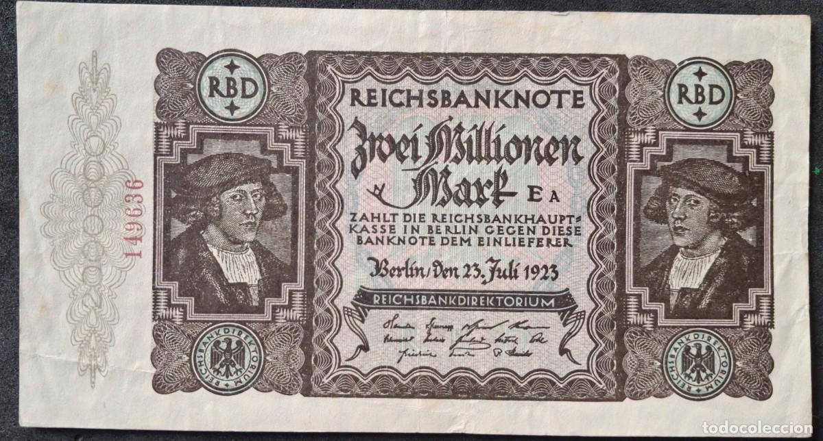 Billetes extranjeros: Alemania 2 millones (2000000) marcos 1923 serial 16mm (MBC+) pick 89 RO89A