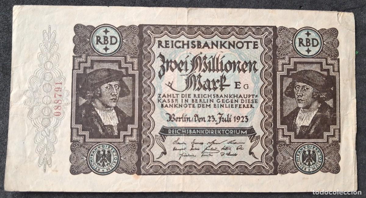 Billetes extranjeros: Alemania 2 millones (2000000) marcos 1923 serial 16mm (BC+) pick 89 RO89A