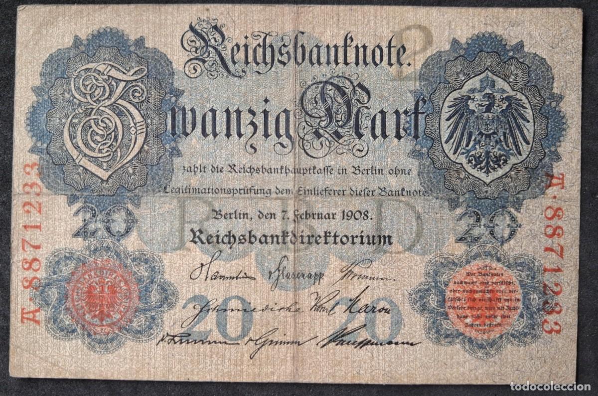 Billetes extranjeros: Alemania 20 marcos 1908 serie A (MBC) pick 31