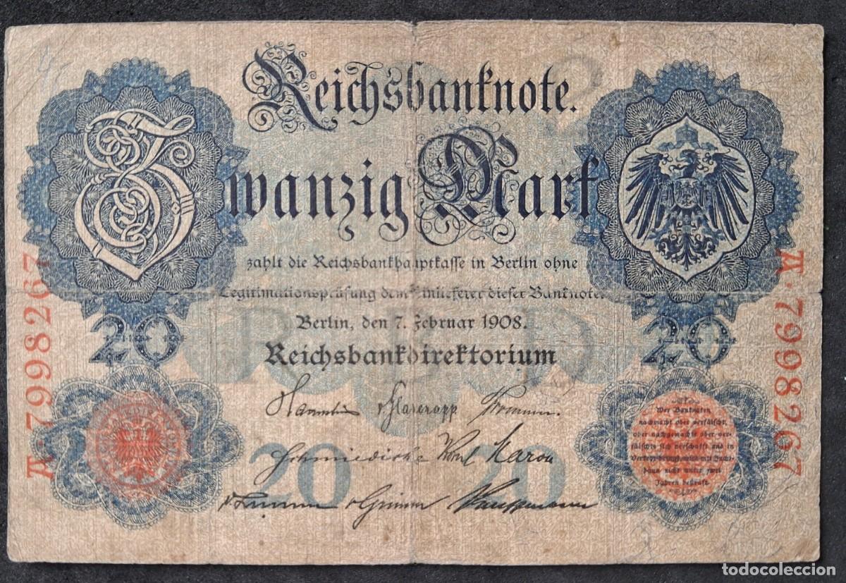 Billetes extranjeros: Alemania 20 marcos 1908 serie A (BC+) pick 31