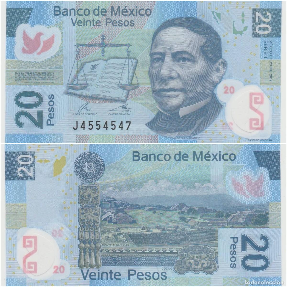 Billetes extranjeros: Mexico 20 Pesos 2012 n/s J4554547 Pol&iacute;mero Sin Circular (el billete de la foto)