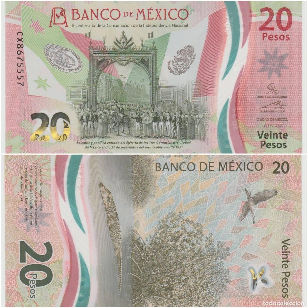 Billetes extranjeros: Mexico 20 Pesos 2020 n/s CX8675557 Pol&iacute;mero Sin Circular (el billete de la foto)