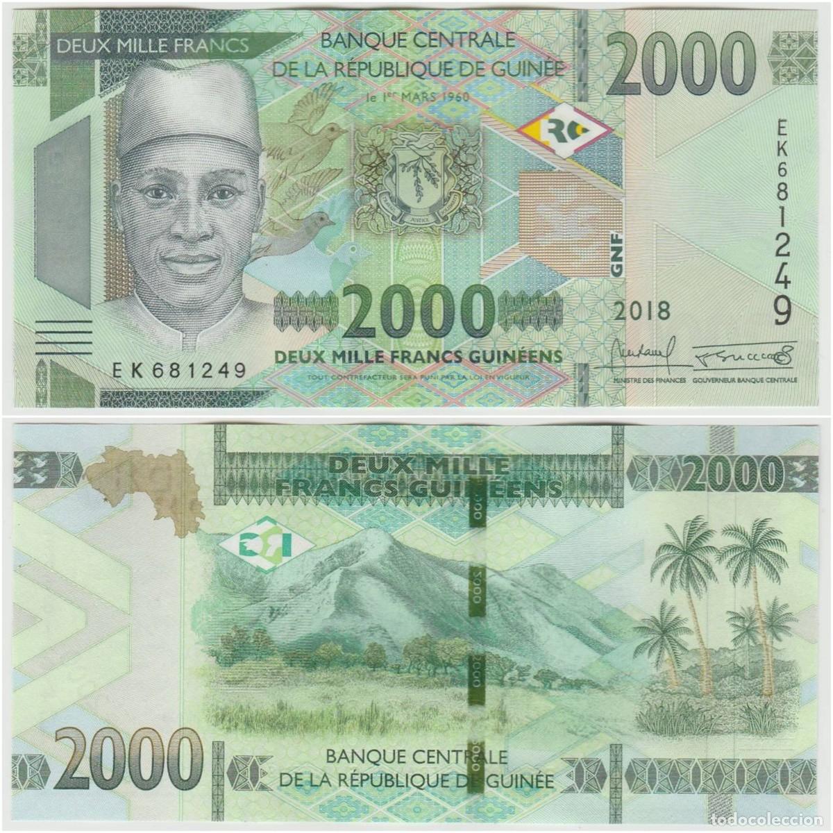 Billetes extranjeros: Guinea 2000 Francos 2018 n/s EK681249 Sin Circular (el billete de la foto)