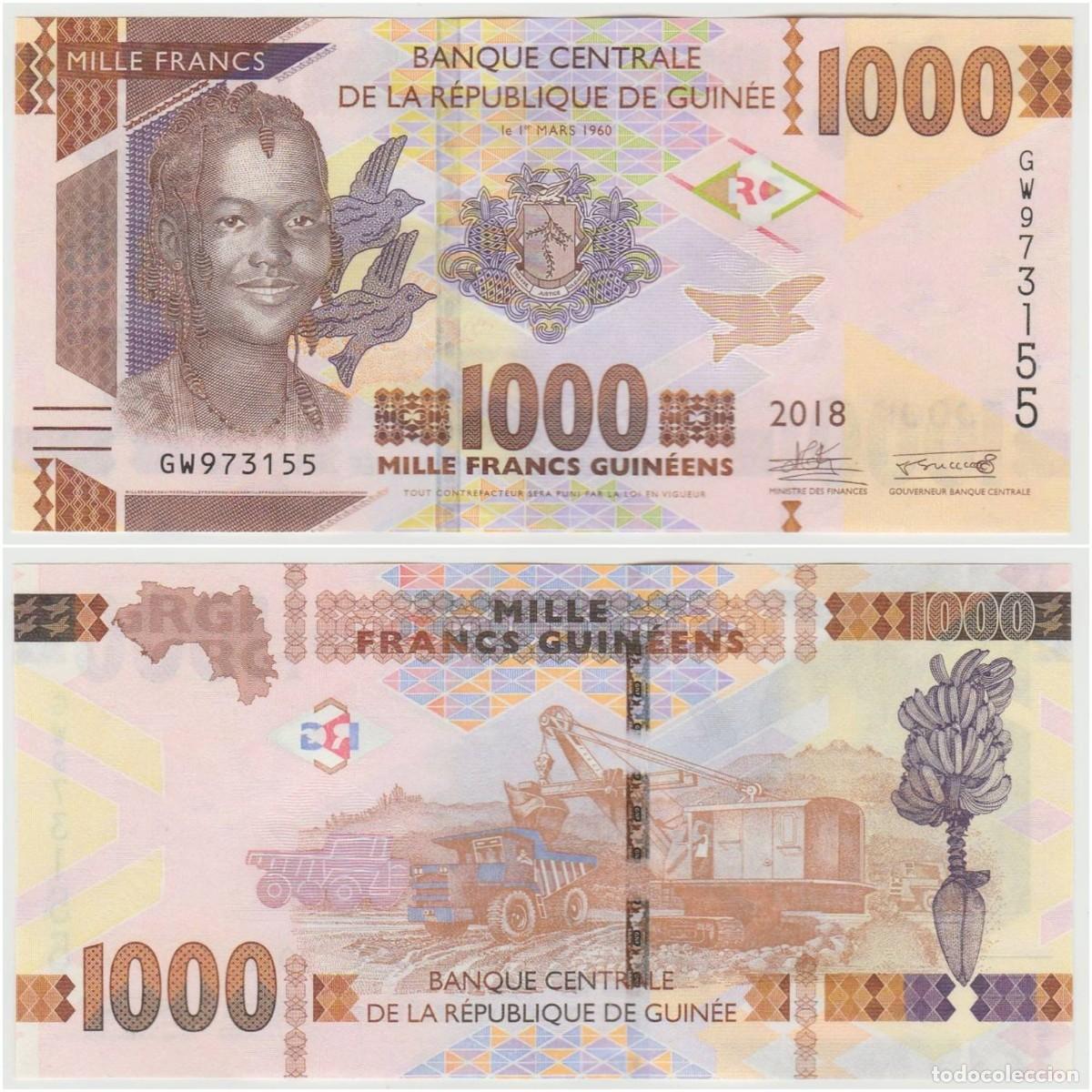 Billetes extranjeros: Guinea 1000 Francos 2018 n/s GW973155 Sin Circular (el billete de la foto)