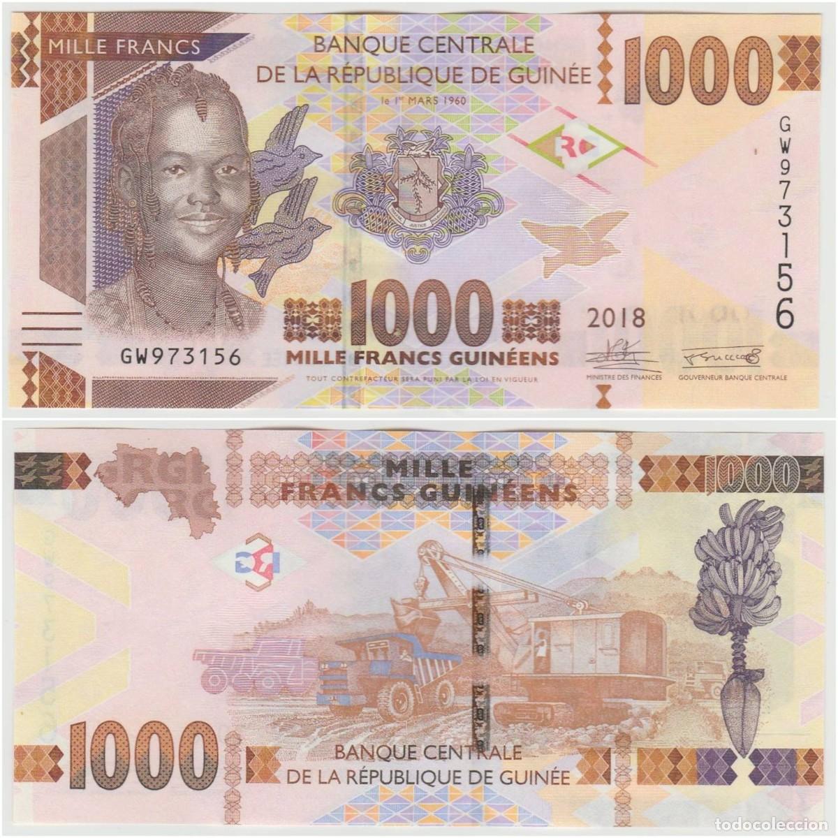 Billetes extranjeros: Guinea 1000 Francos 2018 n/s GW973156 Sin Circular (el billete de la foto)