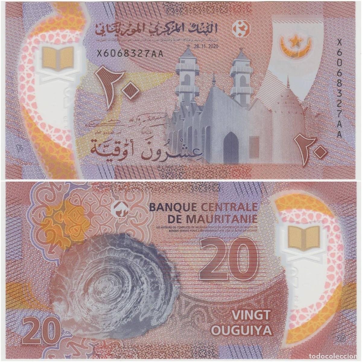 Billetes extranjeros: Mauritania 20 Ouguiya 2020 n/s X6069327AA Pol&iacute;mero Sin Circular (el billete de la foto)