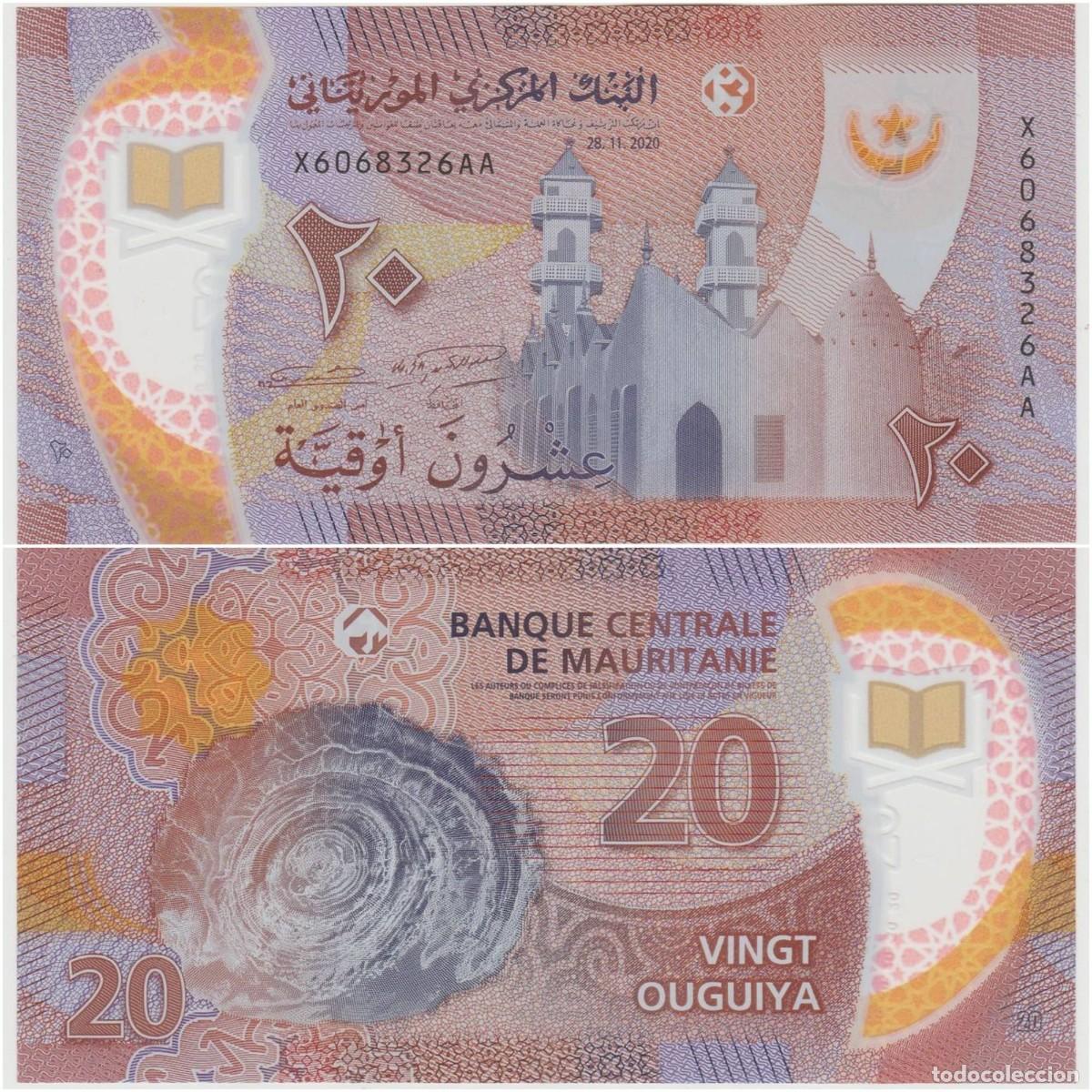 Billetes extranjeros: Mauritania 20 Ouguiya 2020 n/s X6069326AA Pol&iacute;mero Sin Circular (el billete de la foto)