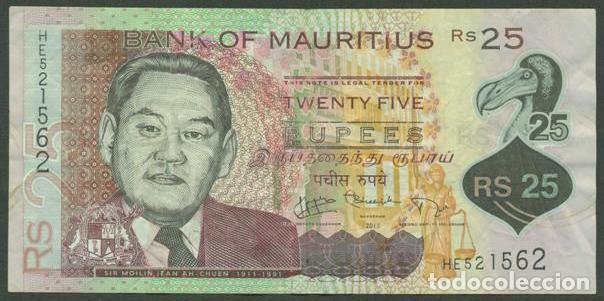 Billetes extranjeros: MAURICIO (MAURITIUS). 25 rupees 2013. Polimero.