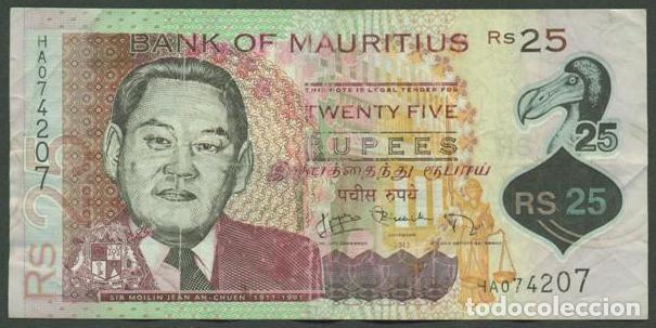 Billetes extranjeros: MAURICIO (MAURITIUS). 25 rupees 2013. Polimero.