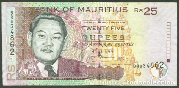 Billetes extranjeros: MAURICIO (MAURITIUS). 25 rupees 2009. 3 firmas.