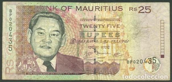 Billetes extranjeros: MAURICIO (MAURITIUS). 25 rupees 2009. 3 firmas.