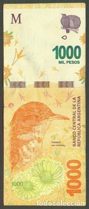 Billetes extranjeros: ARGENTINA. 1000 pesos modelo 2017. Fauna. Hornero. Ave nacional. Sufijo con 1 letra.