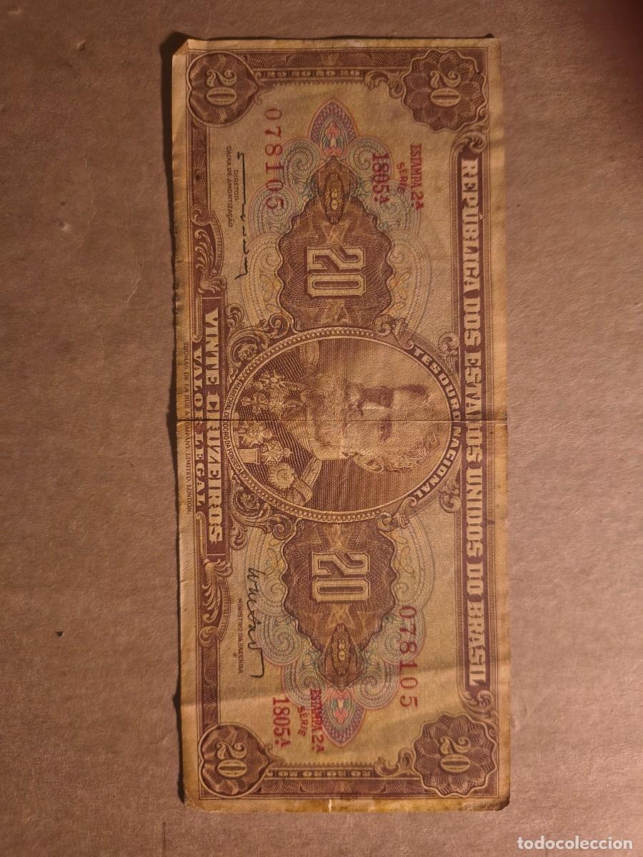 Billetes extranjeros: Billete 20 cruceiros brasil 1908