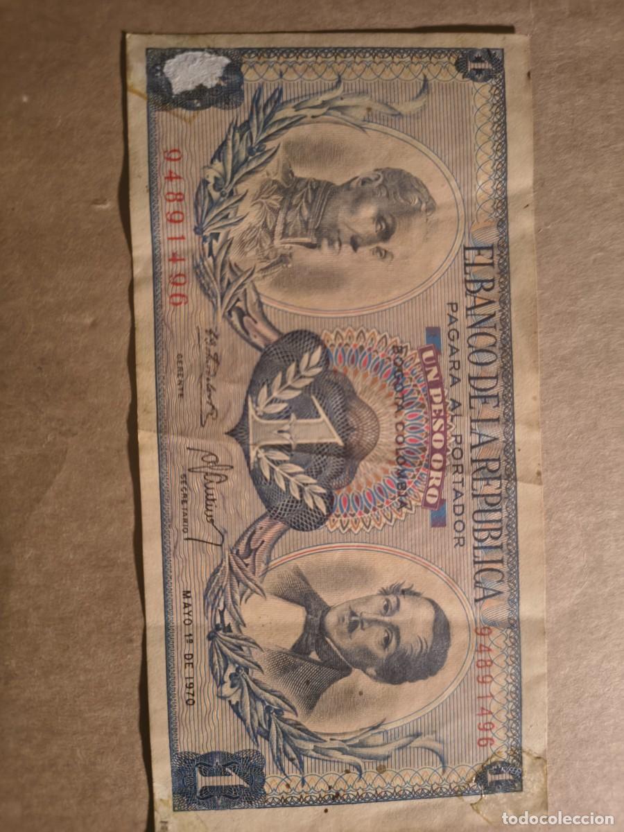 Billetes extranjeros: Billete de un peso de oro Colombia 1970