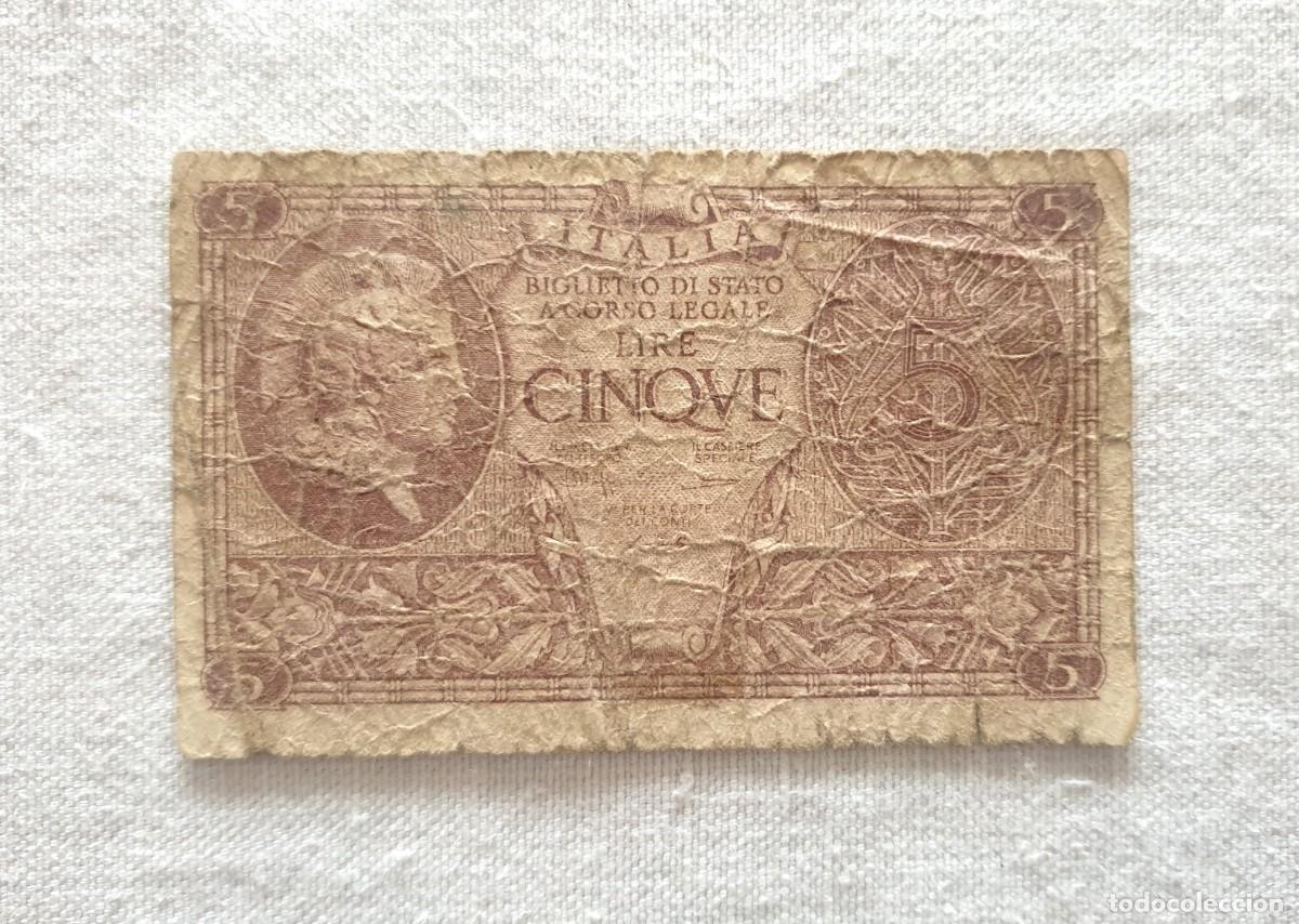 International Banknotes: Billete de 5 liras - Real Decreto Ley de 1944. Billete de colecci&oacute;n