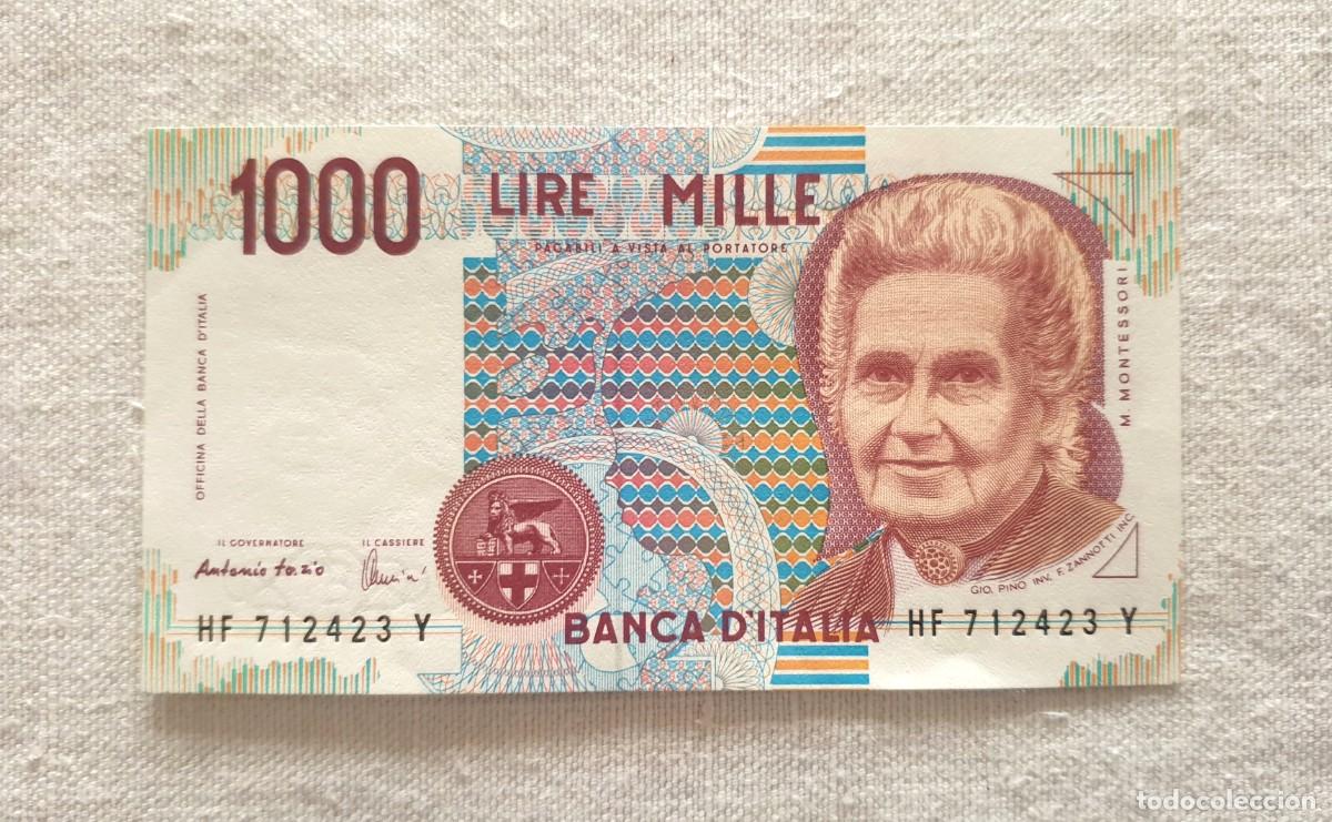 Billetes extranjeros: Billete de 1000 liras - Maria Montessori 1990, sin circular, de colecci&oacute;n