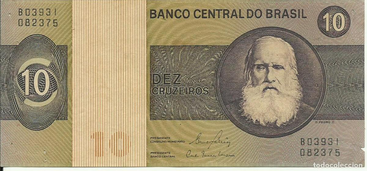 Billetes extranjeros: BRASIL - 10 CRUZEIROS - A&Ntilde;O 1970 - B03931 082375 - D. PEDRO II - FOTOS
