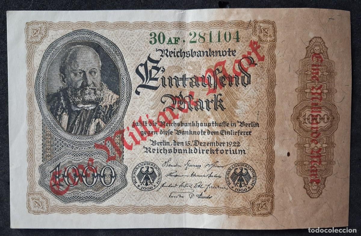 Billetes extranjeros: Alemania 1 milliarde Mark 1923 mil millones marcos sobre 1000 marcos 1922 pick 113A (EBC-)