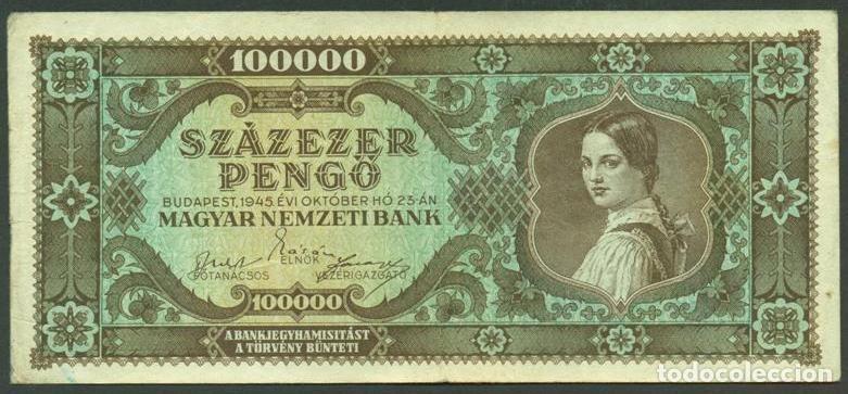 International Banknotes: HUNGRIA. 100000 pengo 23.10. 1945. Pick 121.