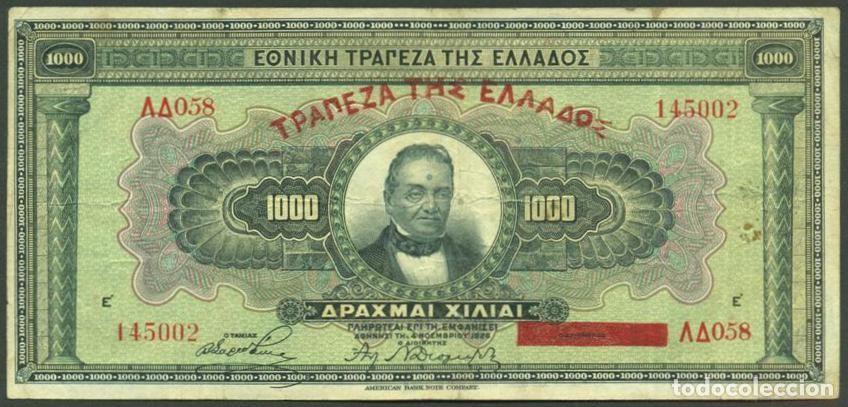 International Banknotes: GRECIA. Emision provisional del 1928. 1000 drachmai S/F. Pick 100 b.