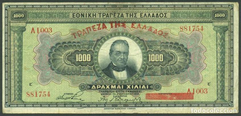 International Banknotes: GRECIA. Emision provisional del 1928. 1000 drachmai S/F. Pick 100 b.